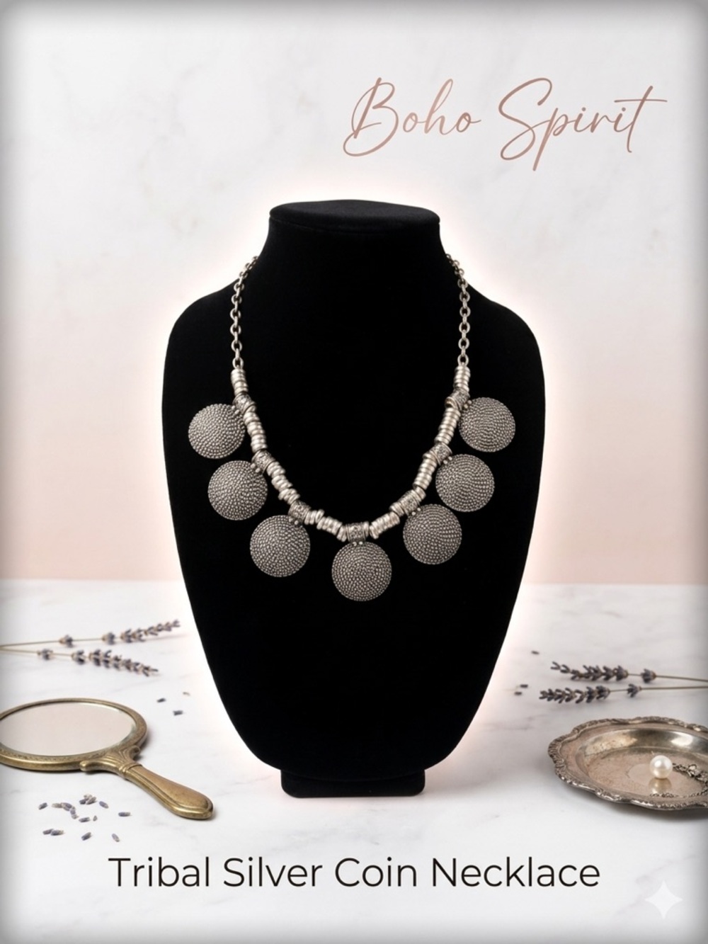 Vintage Boho Tribal Silver Coin Statement Necklace